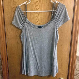 Boston Proper gray top with chains, medium